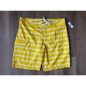 NWT Old Navy Mens Sz XL Yellow White Stripe Swim Trunks Board Shorts Surf Beach‎